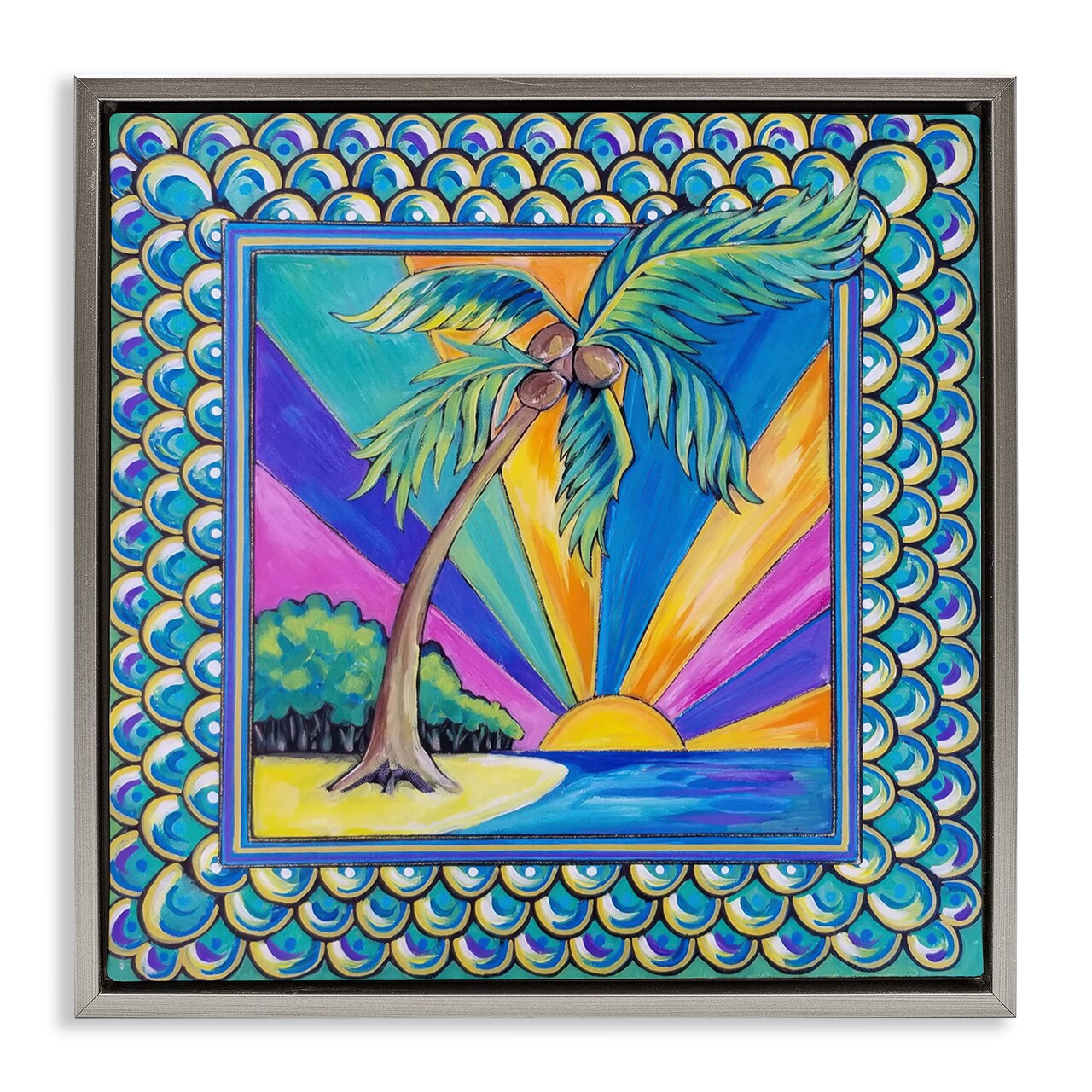 Stupell Industries Sun Rays & Palm Tree with Border Floating Frame By Nettie Price